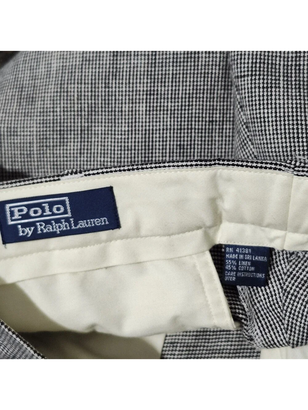 Vintage Polo Ralph Lauren Houndstooth Linen Dress Pants Trousers Pleated Cuffed